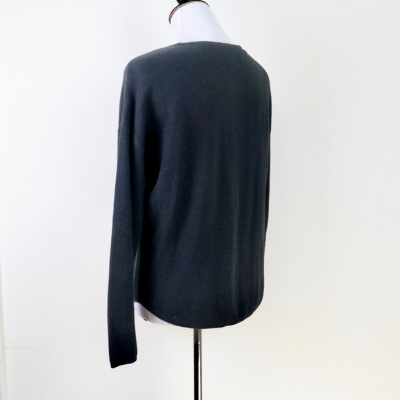 J Jill Size S Tie Front Cotton Blend Sweater Textured Fine Knit Black - Picture 3 of 9